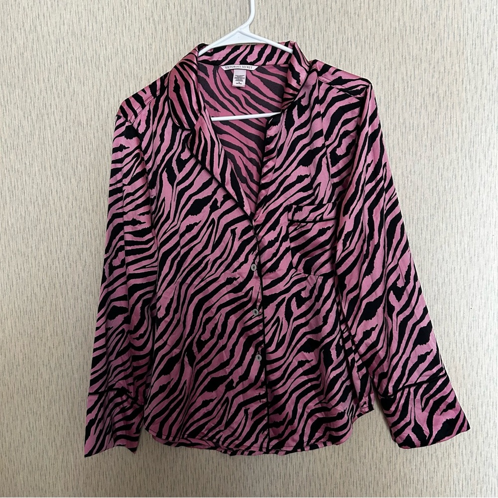 Victoria's Secret Long Sleeve Zebra Pajama Sleepwear Top Pink Black Medium